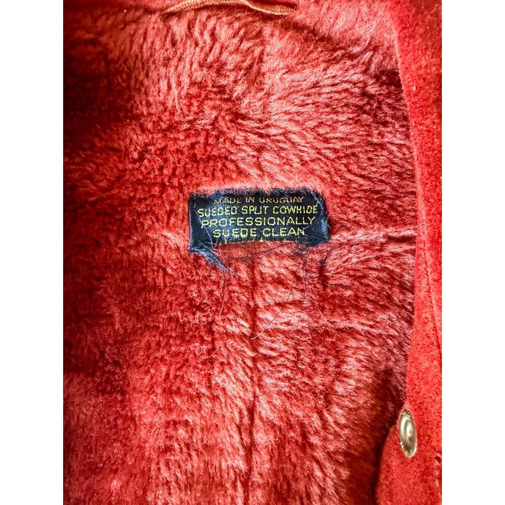 Vintage Red Suede Jacket - Belted Zip Front Western Boho Leather Coat - Small - Picture 6 of 6